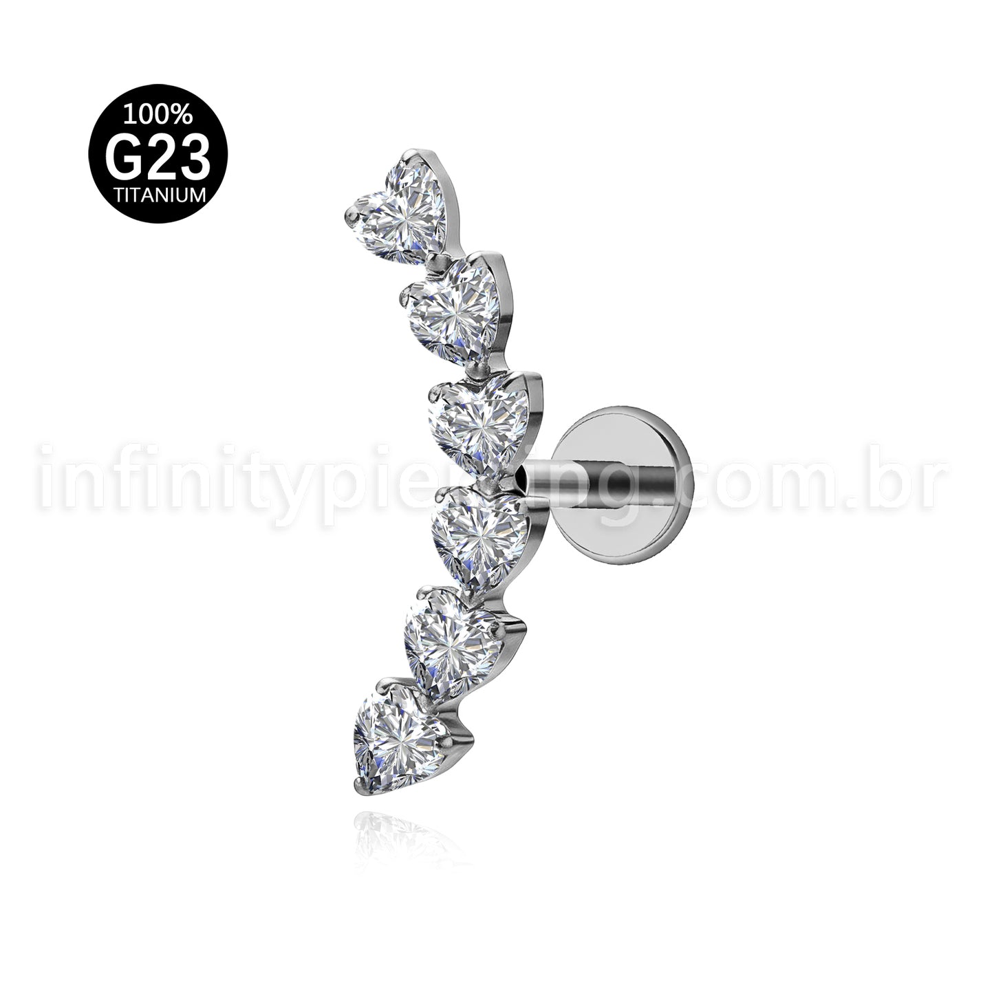 Piercing Labret Titânio Cluster Corações Zircônia Cravejada