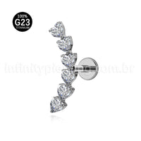 Piercing Labret Titânio Cluster Corações Zircônia Cravejada