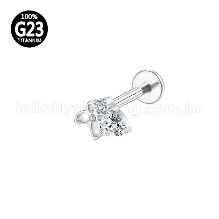 Piercing Labret Titânio Coração Zircônia Cravejada E Borboleta