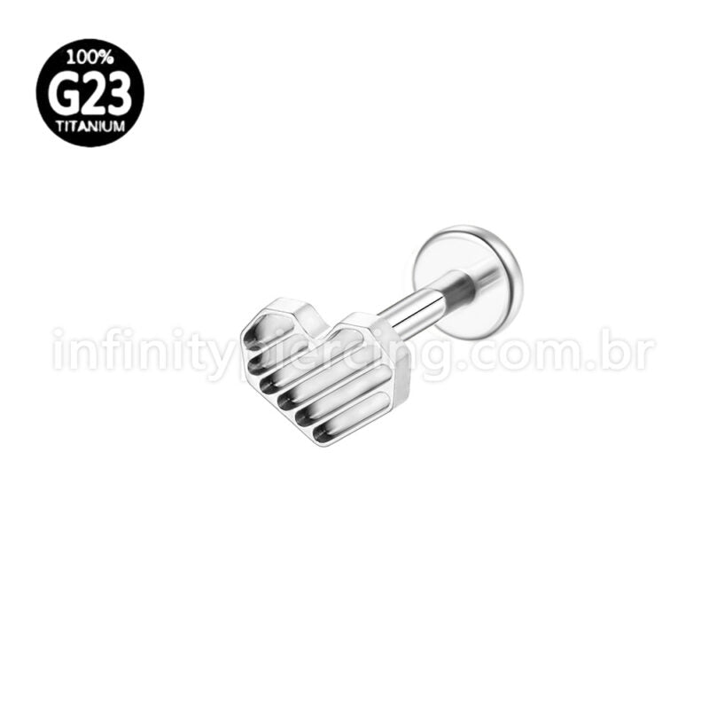 Piercing Labret Titânio Coração Listrado Diagonal