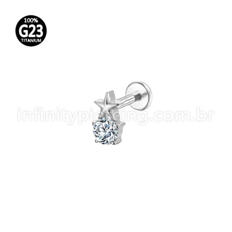Piercing Labret Titânio Estrela Zircônia