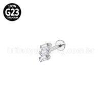 Piercing Labret Titânio 3 Pedras Zircônias Cravejadas