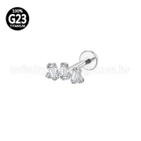 Piercing Labret Titânio Trio Zircônia Retangular