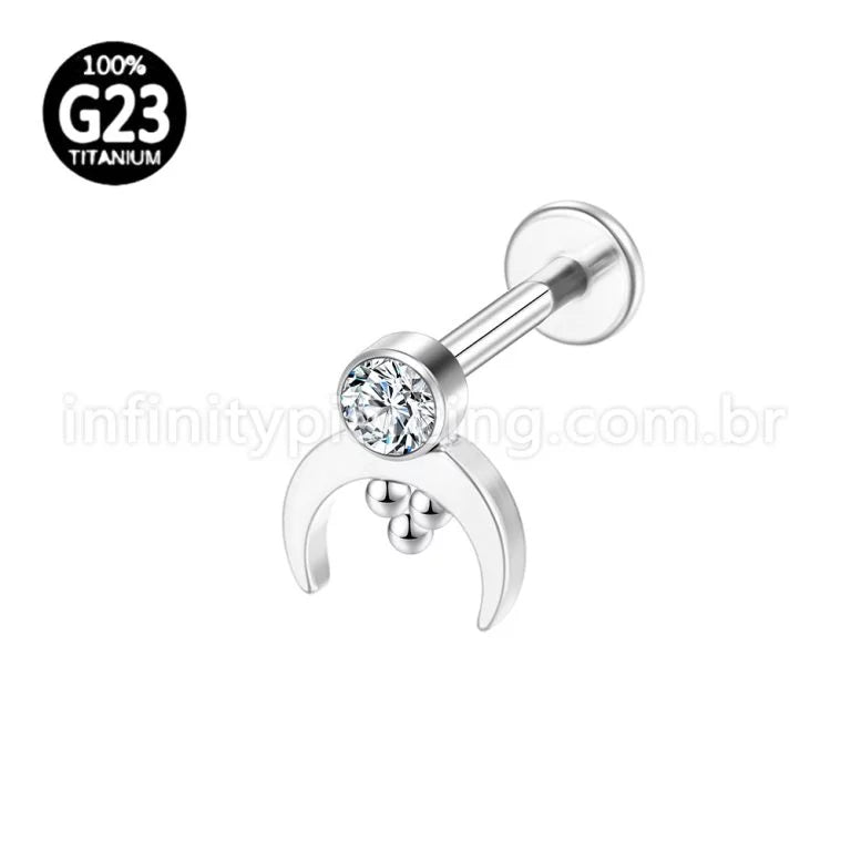 Piercing Labret Titânio Lua Com Zircônia Cravada