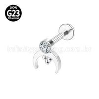 Piercing Labret Titânio Lua Com Zircônia Cravada