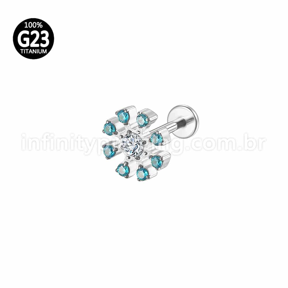 Piercing Labret Titânio Flor Azul