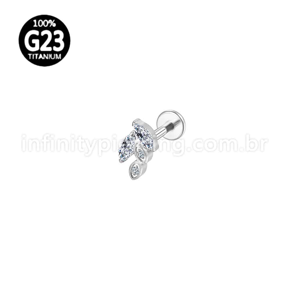 Piercing Labret Titânio Folhas Zircônias Cravejadas