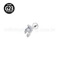 Piercing Labret Titânio Folhas Zircônias Cravejadas