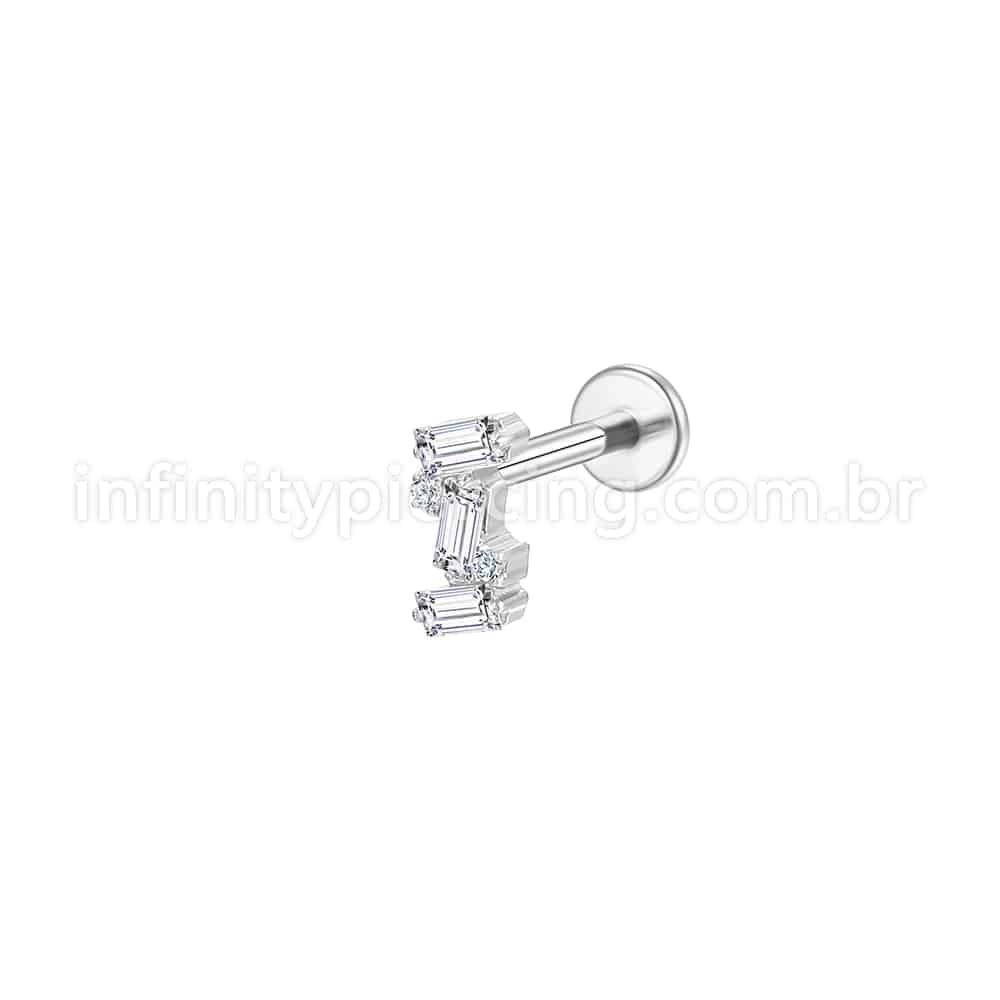 Piercing Labret Aço Cirúrgico Zircônia Retangular