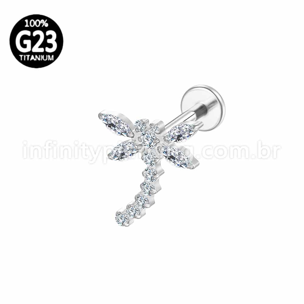 Piercing Labret Titânio Libélula  Zircônia Cravejada