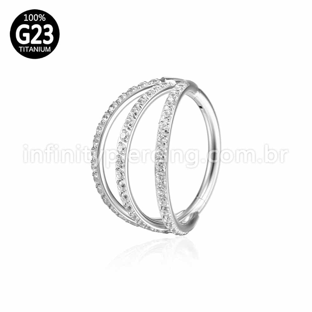 Piercing Argola 3 Fileiras Segmento Articulado Titânio Zircônia Cravejada