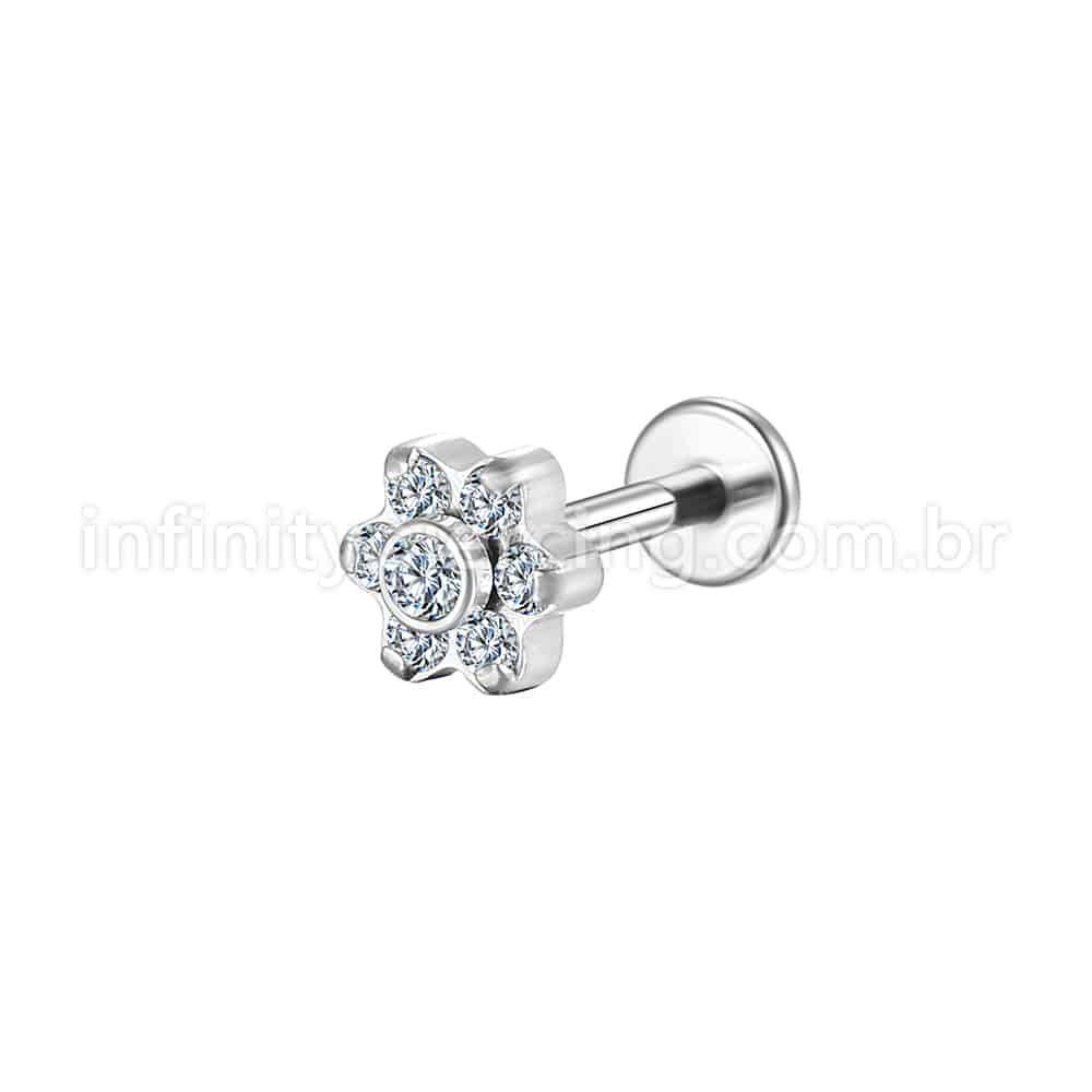 Piercing Labret Aço Cirúrgico Flor Zircônia