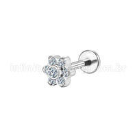 Piercing Labret Aço Cirúrgico Flor Zircônia