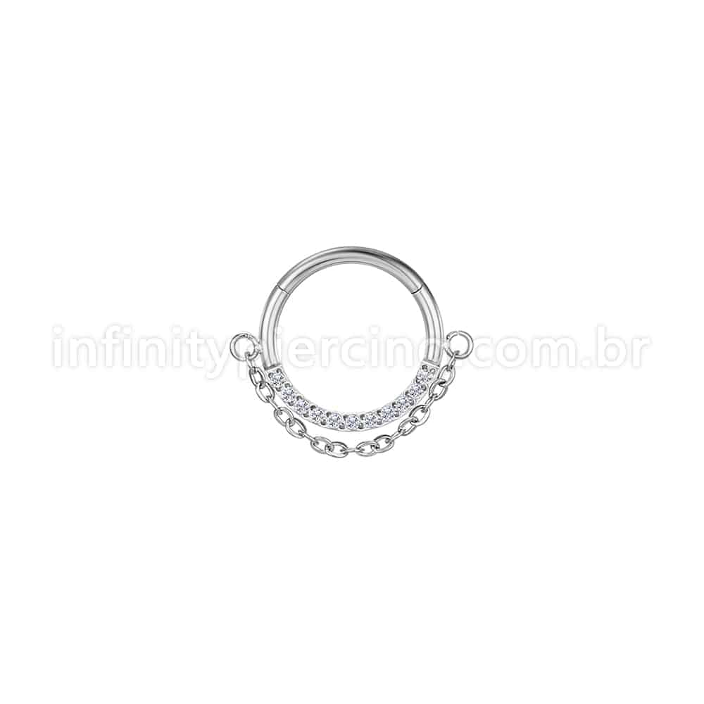 Piercing Argola Aço Cirúrgico Segmento Articulado Zircônia Lateral Corrente