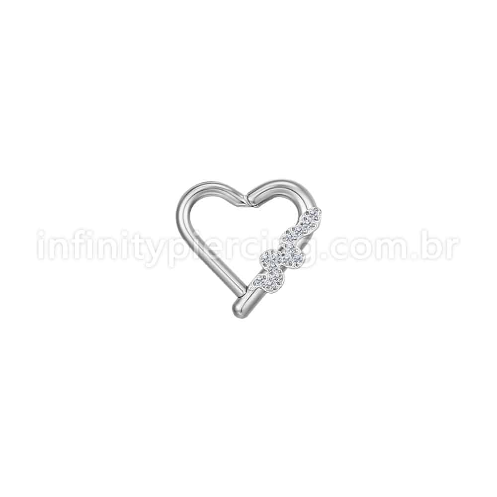 Piercing Coração Aço Cirúrgico Segmento Articulado Cobra Zircônia Cravejada