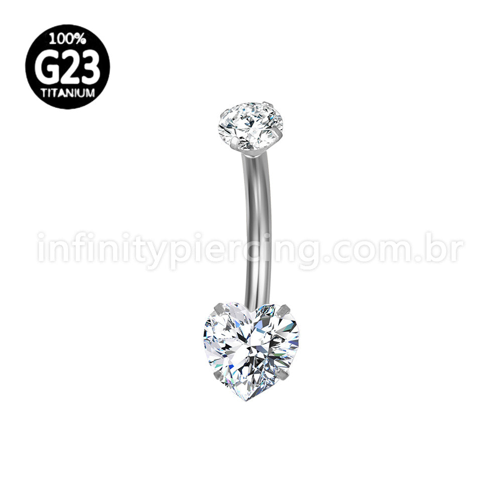 Piercing Banana Titânio 2 Pedras Coração Zircônia