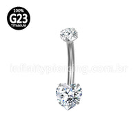 Piercing Banana Titânio 2 Pedras Coração Zircônia