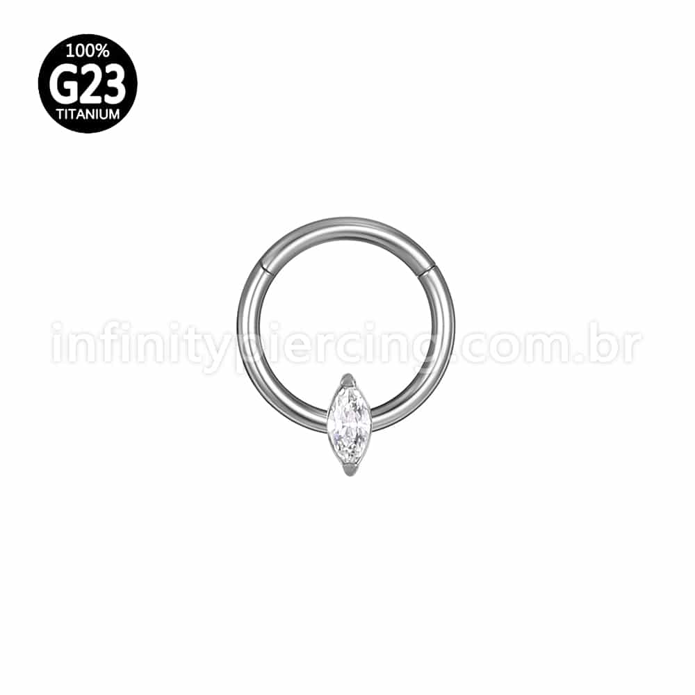 Piercing Argola Titânio Segmento Articulado Zircônia Oval Com Ponta