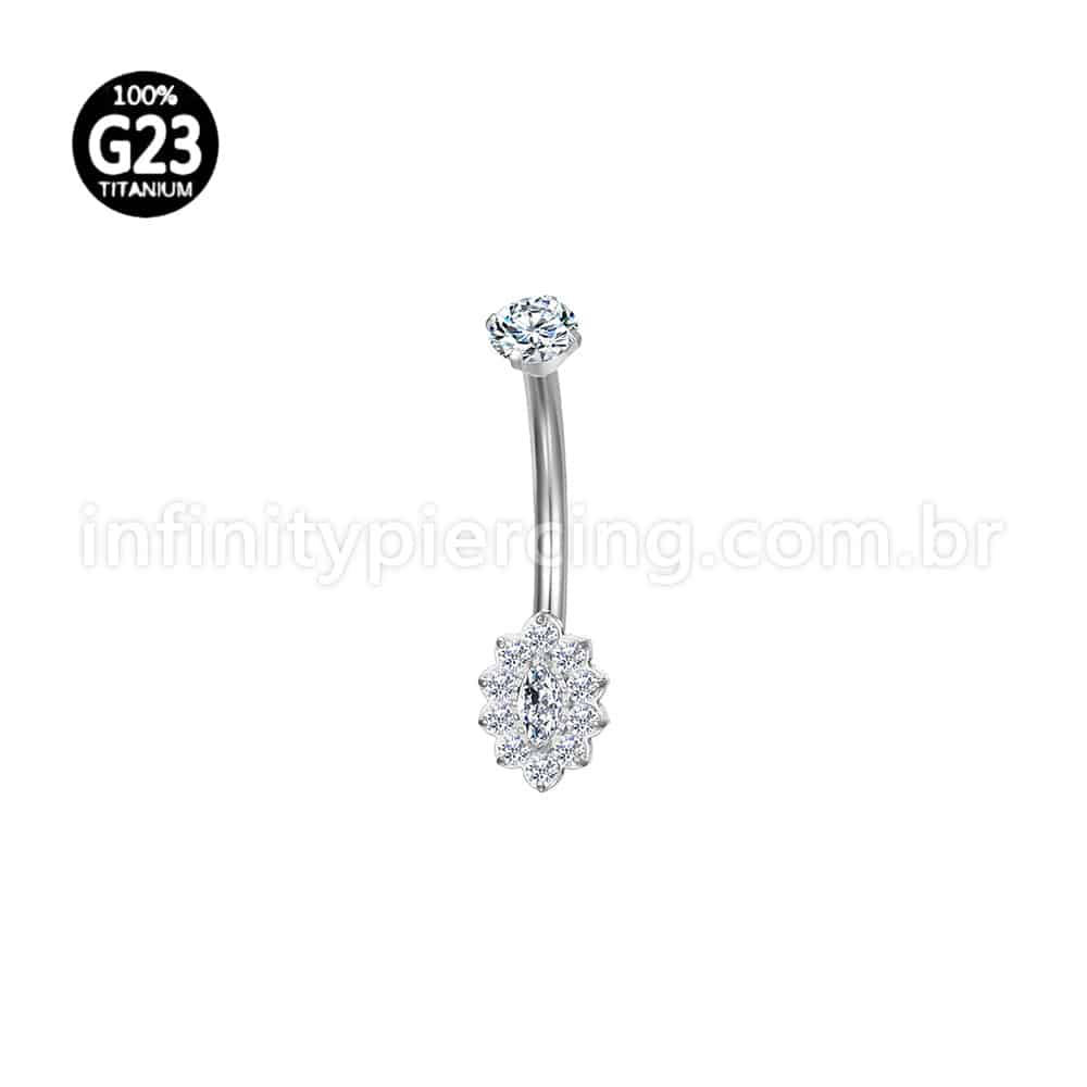 Piercing Banana Titânio Flor Oval Zircônia