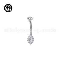 Piercing Banana Titânio Flor Oval Zircônia
