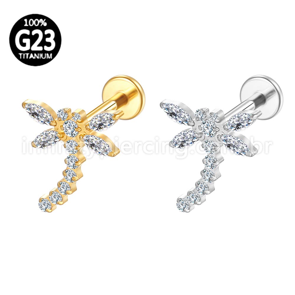 Piercing Labret Titânio Libélula  Zircônia Cravejada