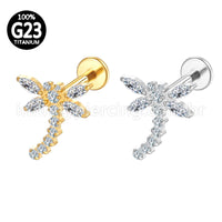 Piercing Labret Titânio Libélula  Zircônia Cravejada
