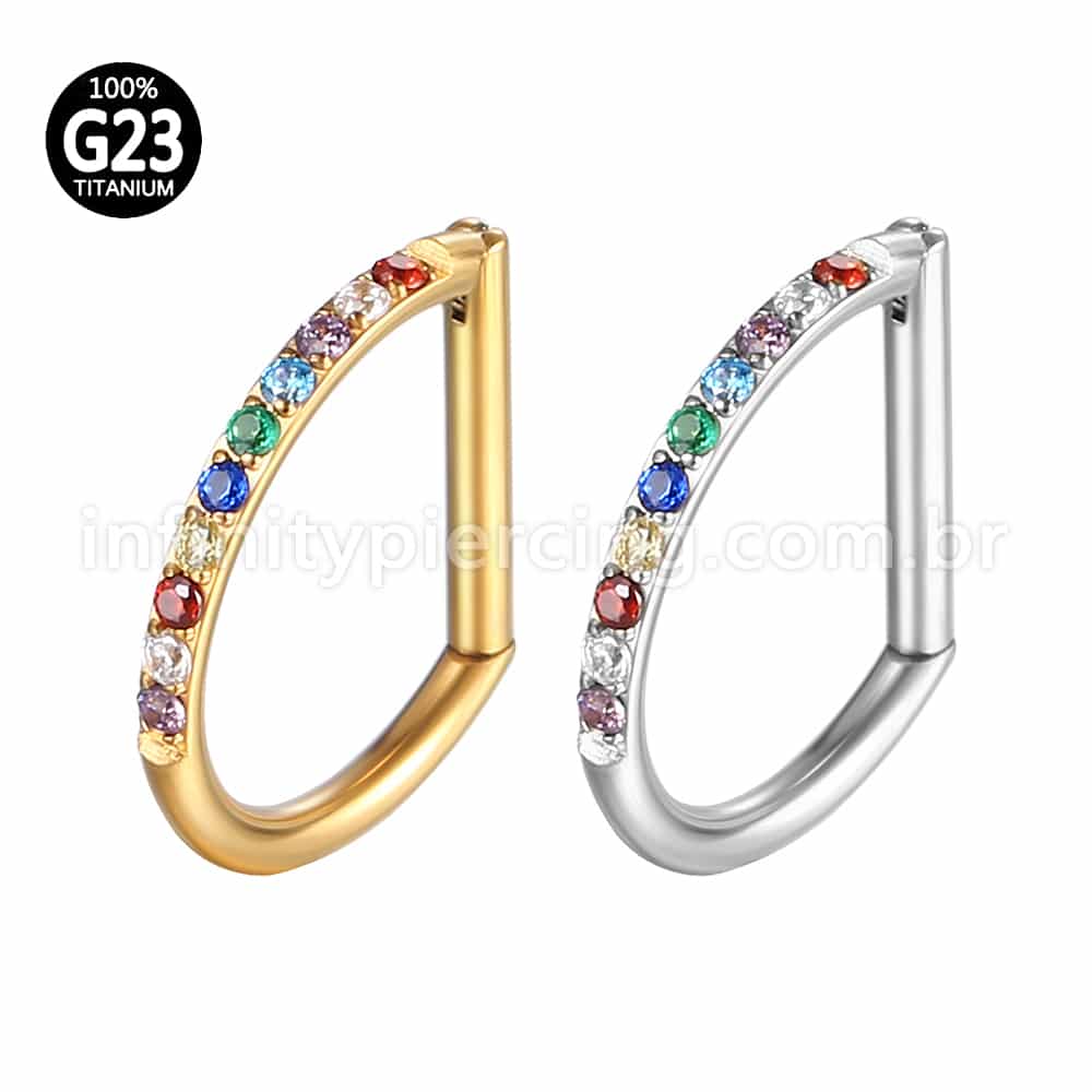 Piercing Meia Argola Titânio Segmento Articulado Zircônia Colorida