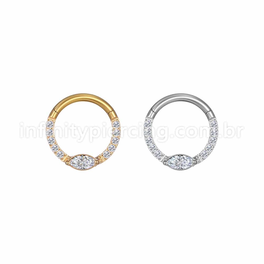Piercing Argola Aço Cirúrgico Segmento Articulado Zircônia Cravejada