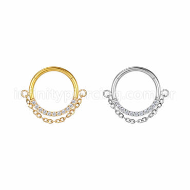 Piercing Argola Aço Cirúrgico Segmento Articulado Zircônia Lateral Corrente
