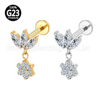 Piercing Labret Titânio Flor Zircônia Cravejada Com Pingente Flor