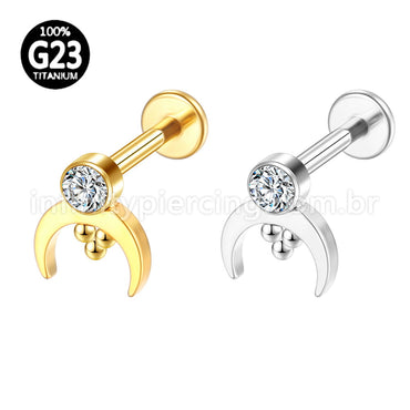 Piercing Labret Titânio Lua Com Zircônia Cravada