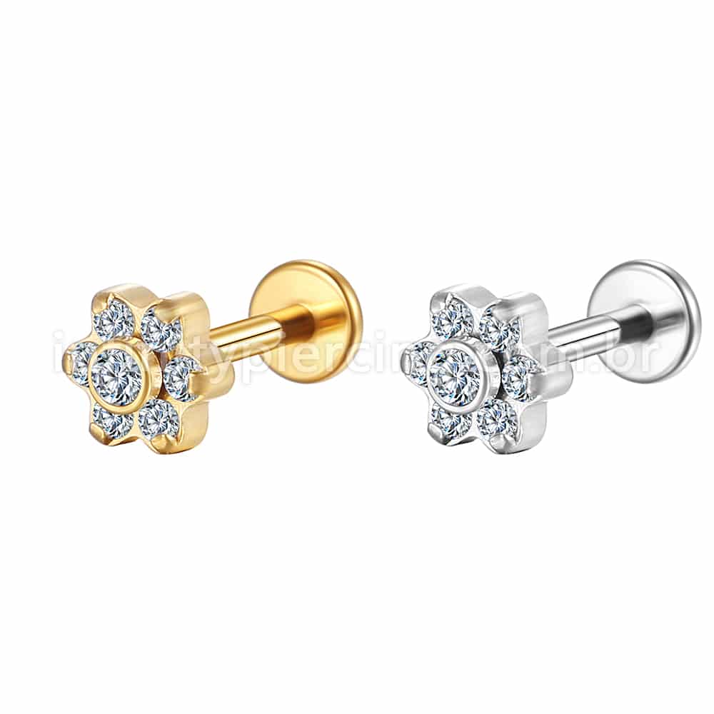 Piercing Labret Aço Cirúrgico Flor Zircônia