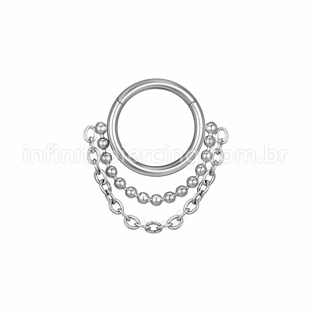 Piercing Argola Aço Cirúrgico Segmento Articulado Com Correntinhas