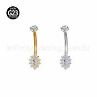 Piercing Banana Titânio Flor Oval Zircônia