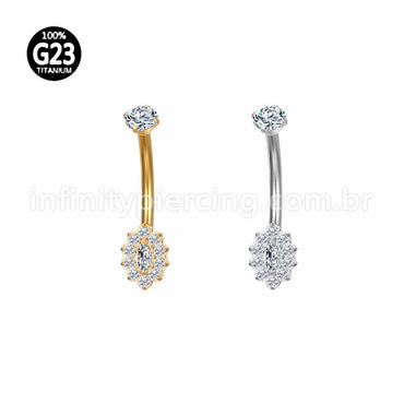 Piercing Banana Titânio Flor Oval Zircônia