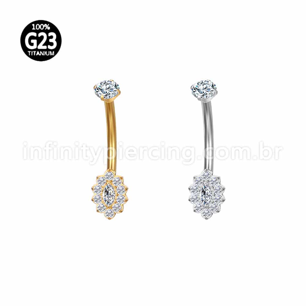 Piercing Banana Titânio Flor Oval Zircônia