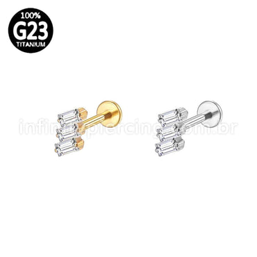 Piercing Labret Titânio 3 Pedras Zircônias Cravejadas