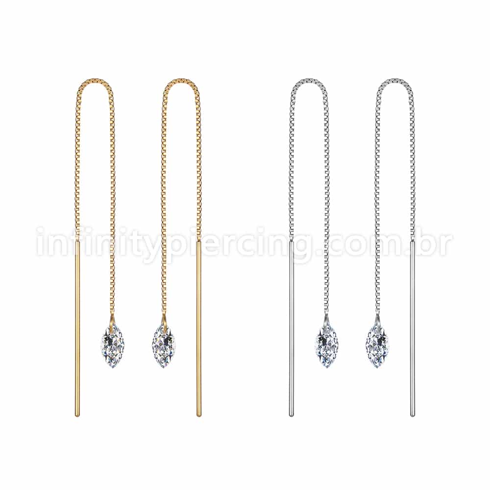 Piercing Palitinho Corrente Aço Cirúrgico Zircônia Oval