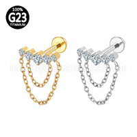 Piercing Labret Titânio Curvo Zircônia Cravejada Com Correntes