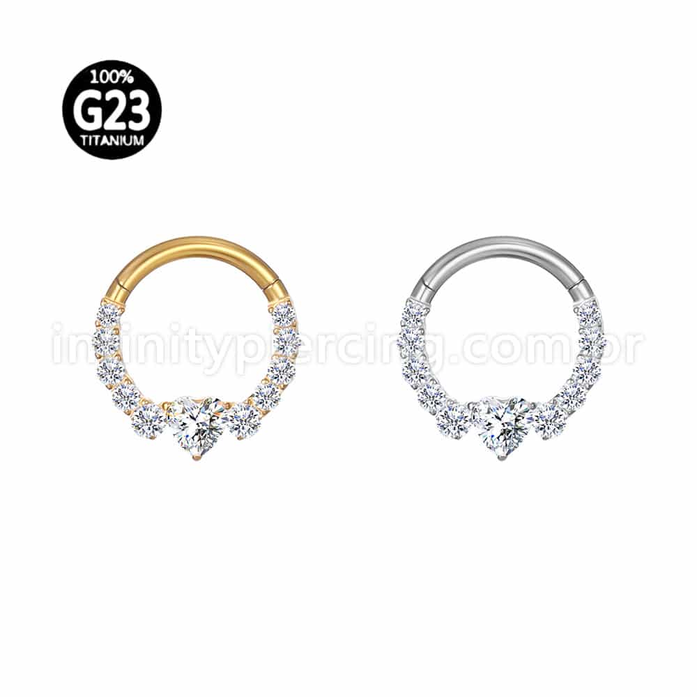 Piercing Argola Titânio Zircônia Coração Cravejada