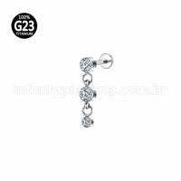 Piercing Labret Titânio Pingente 3 Zircônias