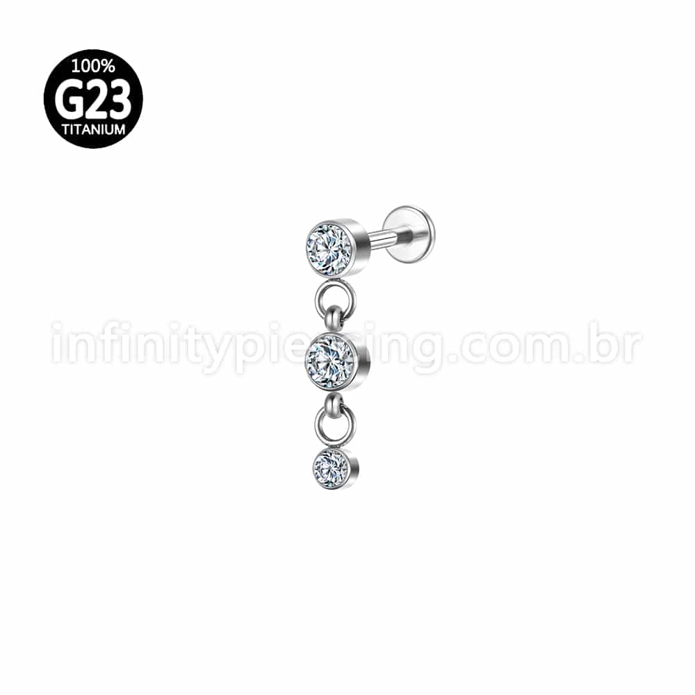Piercing Labret Titânio Pingente 3 Zircônias
