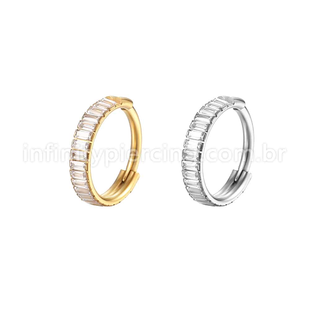 Piercing Argola Aço Cirúrgico Segmento Articulado Zircônias Retangulares