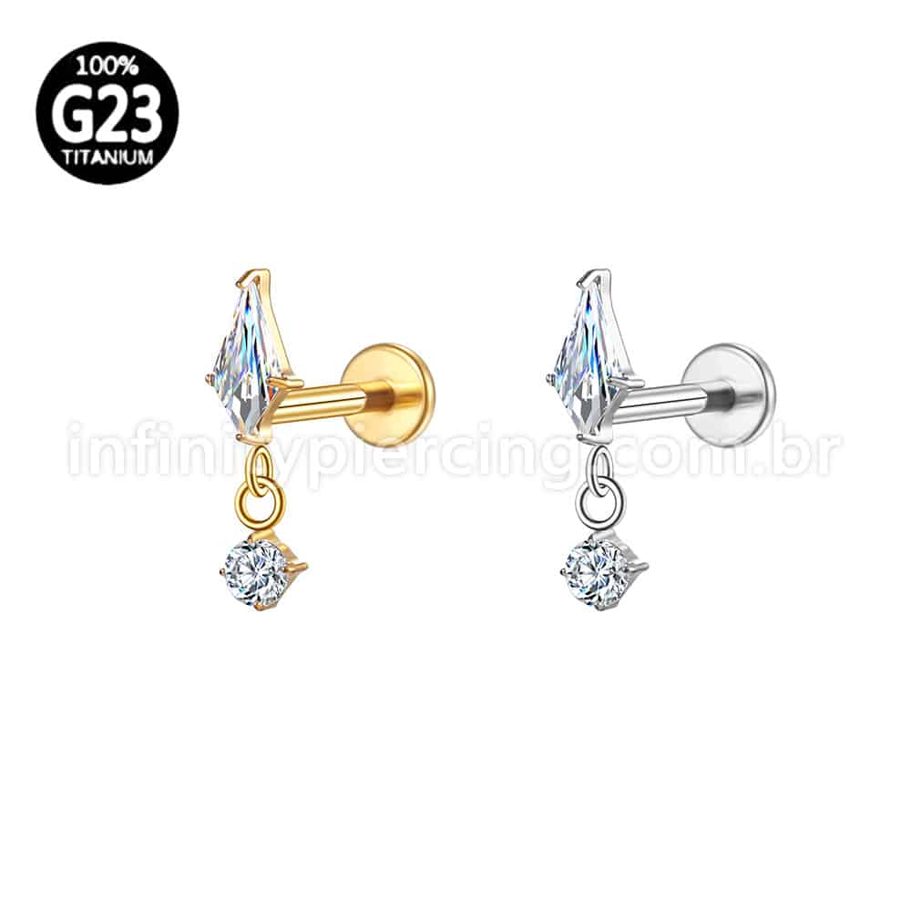 Piercing Labret Titânio Losango Com Pingente Zircônia