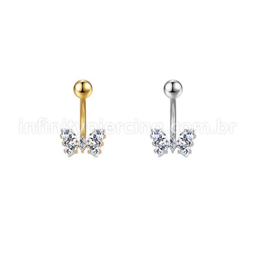 Piercing Aço Cirúrgico Banana Borboleta Zircônia Cravejada