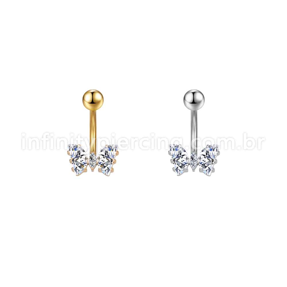 Piercing Aço Cirúrgico Banana Borboleta Zircônia Cravejada