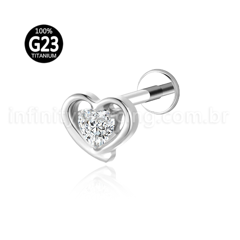 Piercing Labret Titânio Coração Zircônia