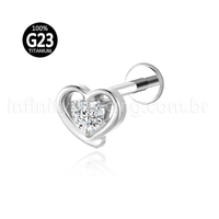 Piercing Labret Titânio Coração Zircônia