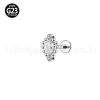 Piercing Labret Titânio Rosca Interna Indiano Gota Zircônia Cravejada