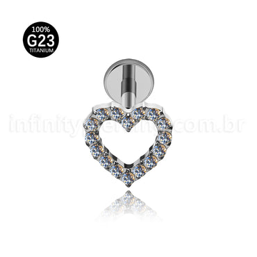 Piercing Labret Titânio Coração Vazado Zircônia